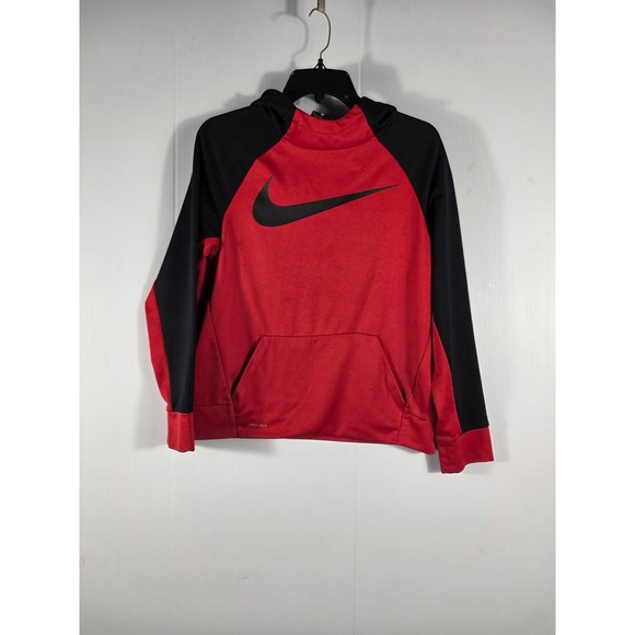Nike Other - Nike Kids Dri-FIT Red Black Colorblock Pullover Hoodie XL Large Swoosh Logo
